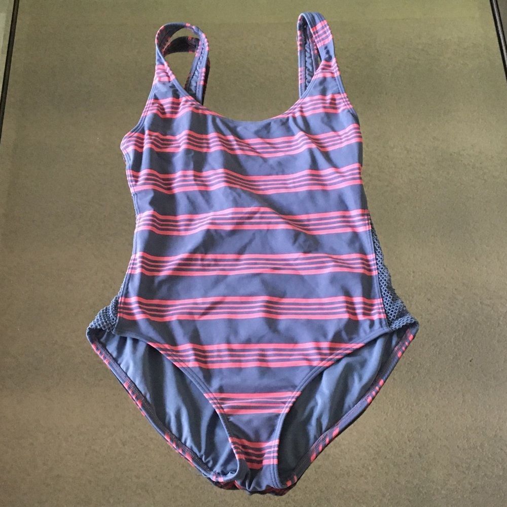 DKNY Swim Striped Onepiece Swimsuit
